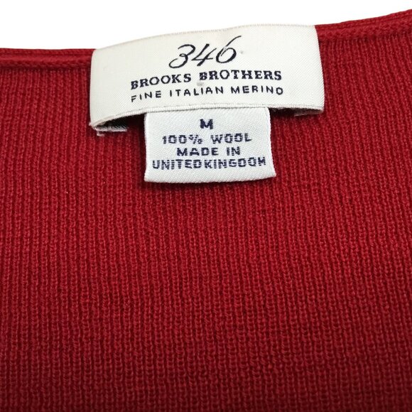 BROOKS BROTHERS 346 Fine Italian Merino Wool Cardigan M Red UK Made Classic - Picture 2 of 7